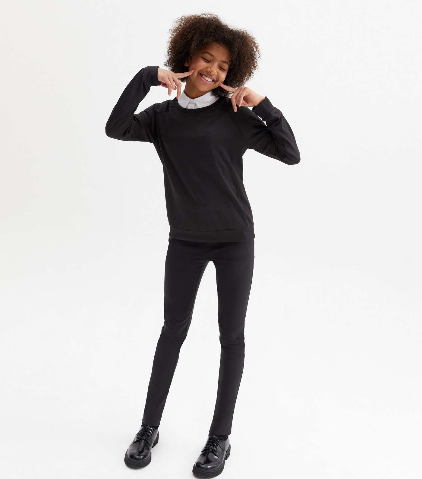 Girls Black Grow Proof Belted Skinny School Trousers Image 8