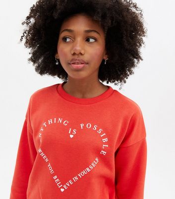 Teenager Bekleidung für Mädchen Girls Red Heart Anything Is Possible Logo Sweatshirt