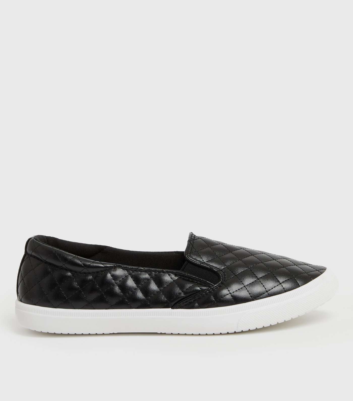 Girls Black Leather-Look Quilted Slip On Trainers