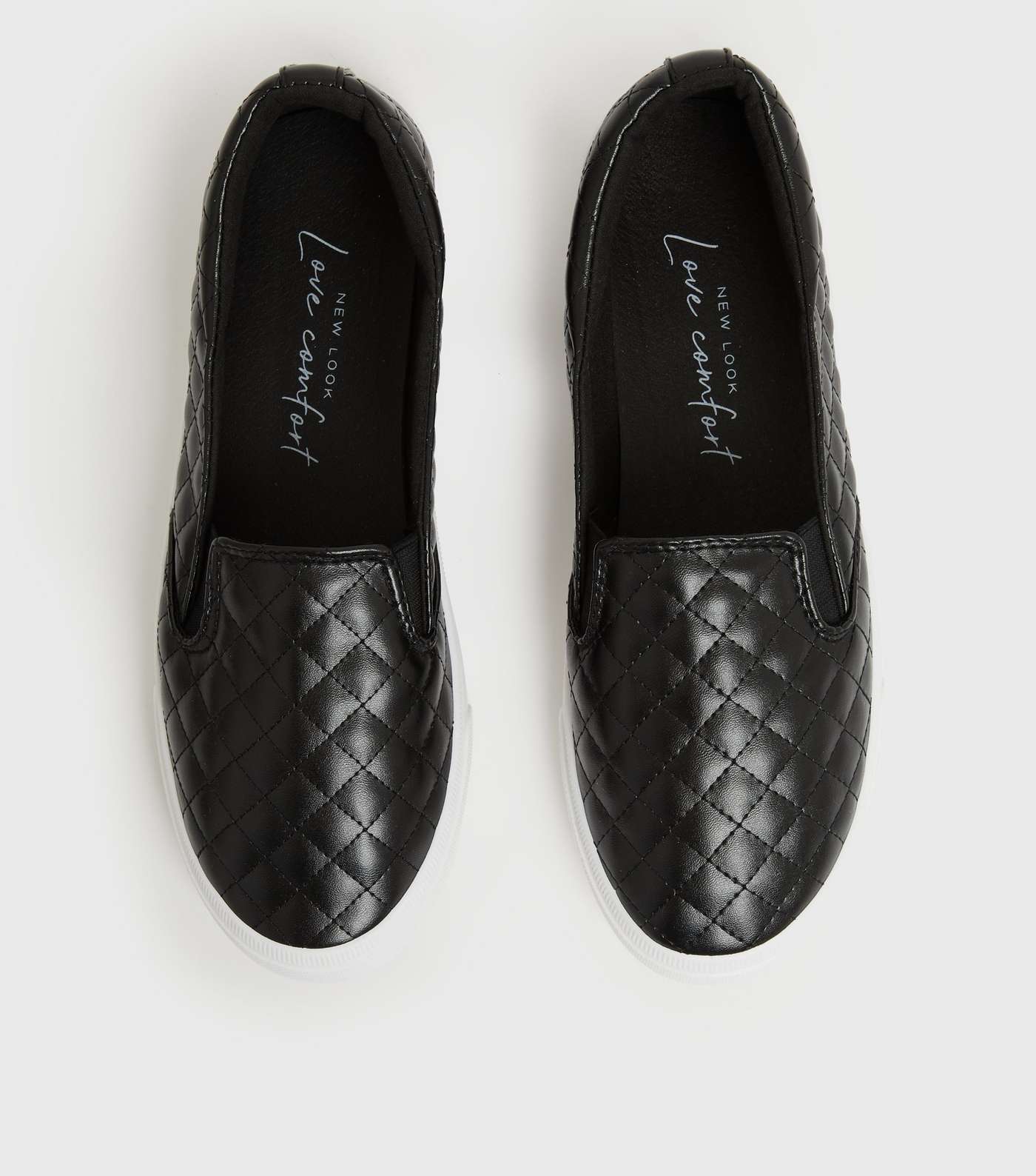 Girls Black Leather-Look Quilted Slip On Trainers Image 3