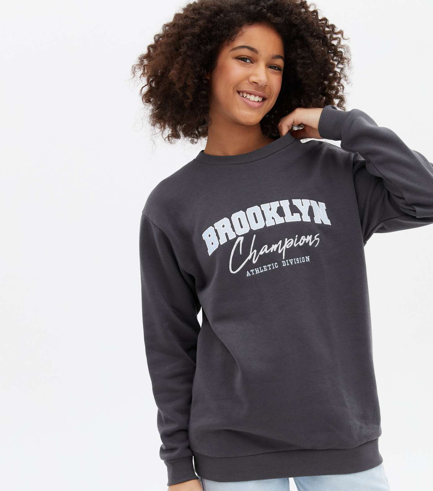 Girls Dark Grey Brooklyn Logo Long Sweatshirt