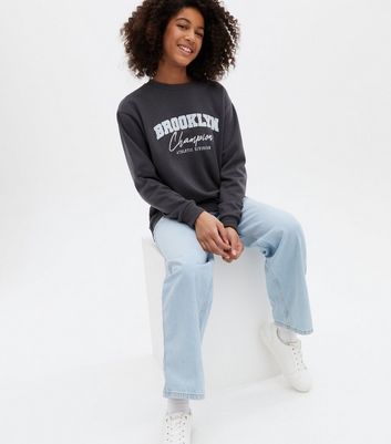 Girls Dark Grey Brooklyn Logo Long Sweatshirt | New Look