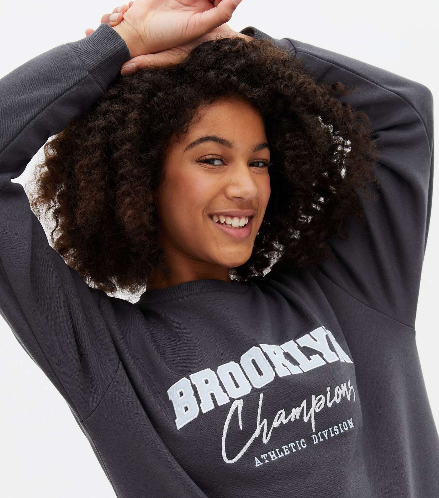 Girls Dark Grey Brooklyn Logo Long Sweatshirt Image 3