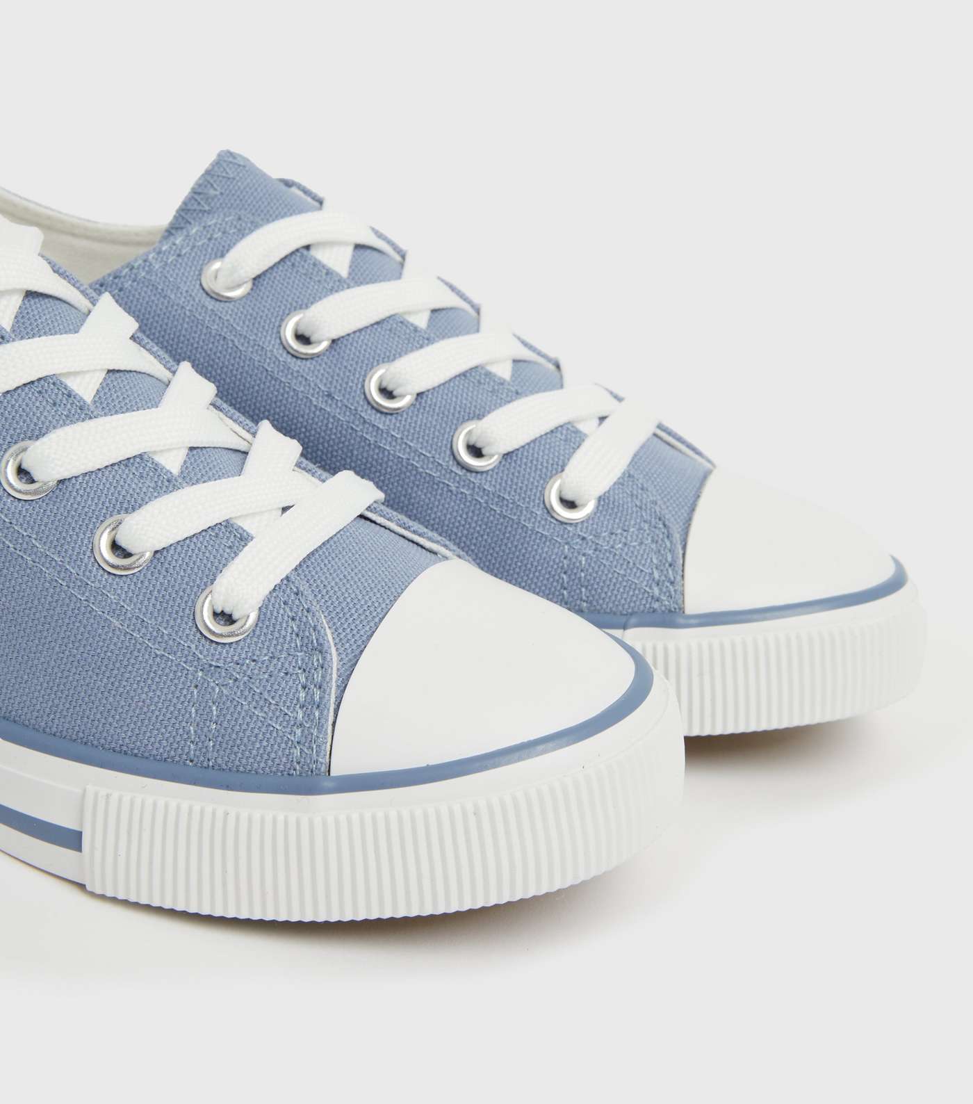 Girls Pale Blue Canvas Lace Up Trainers Image 4