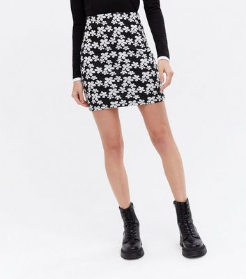 Black Floral Jersey Mini Tube Skirt New Look