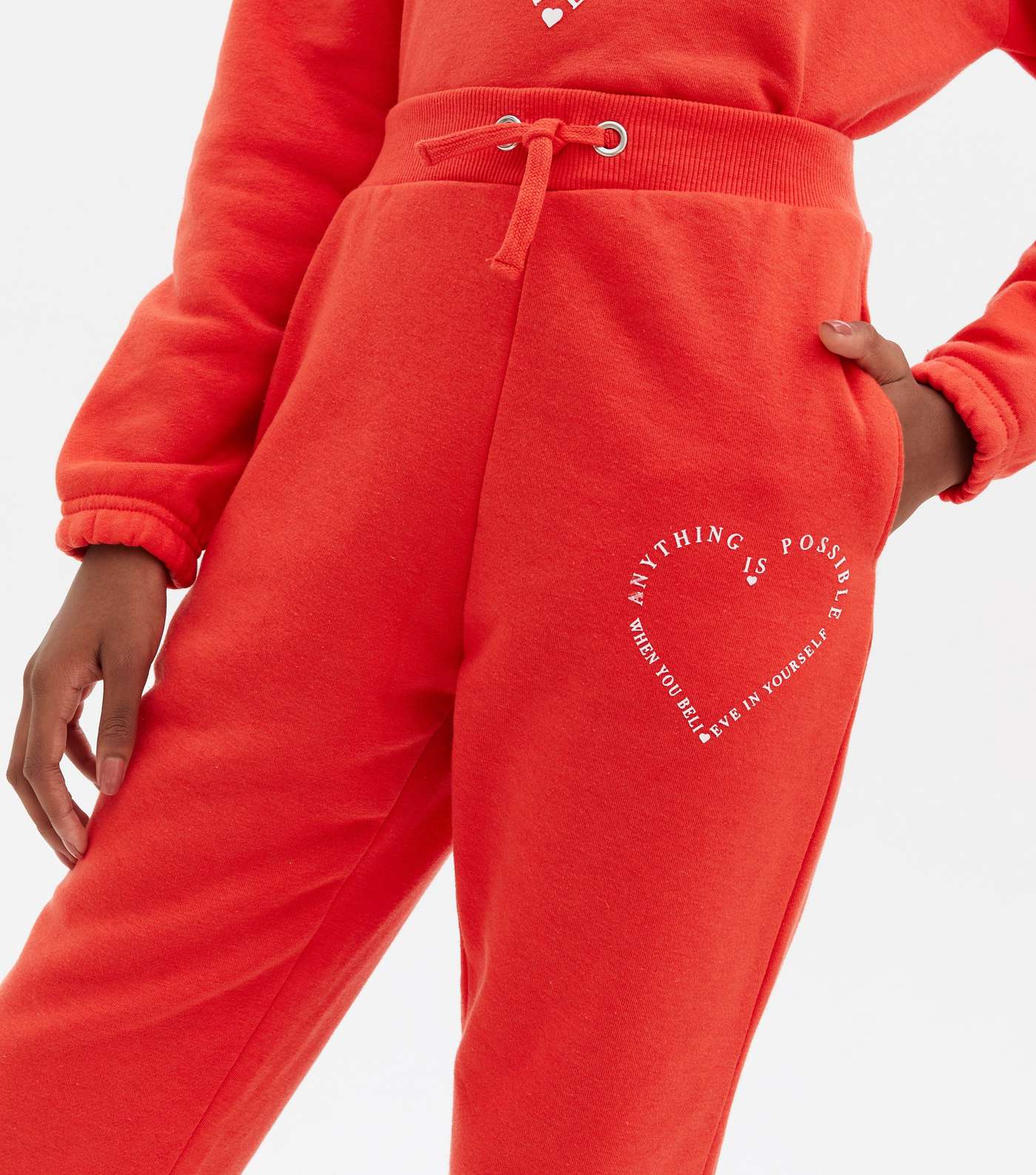 Girls Red Heart Anything Is Possible Logo Joggers Image 3