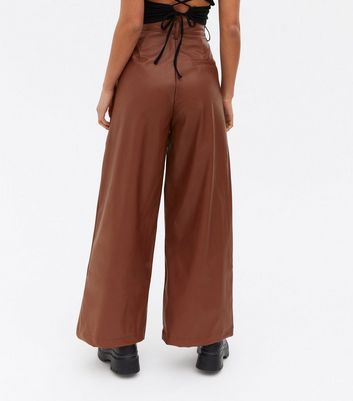 petite brown leather pants