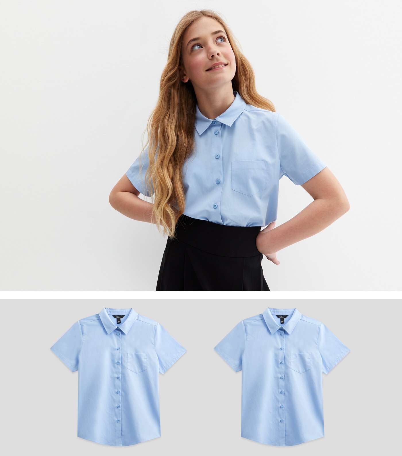 Girls 2 Pack Pale Blue Short Sleeve Easy Care School Shirts