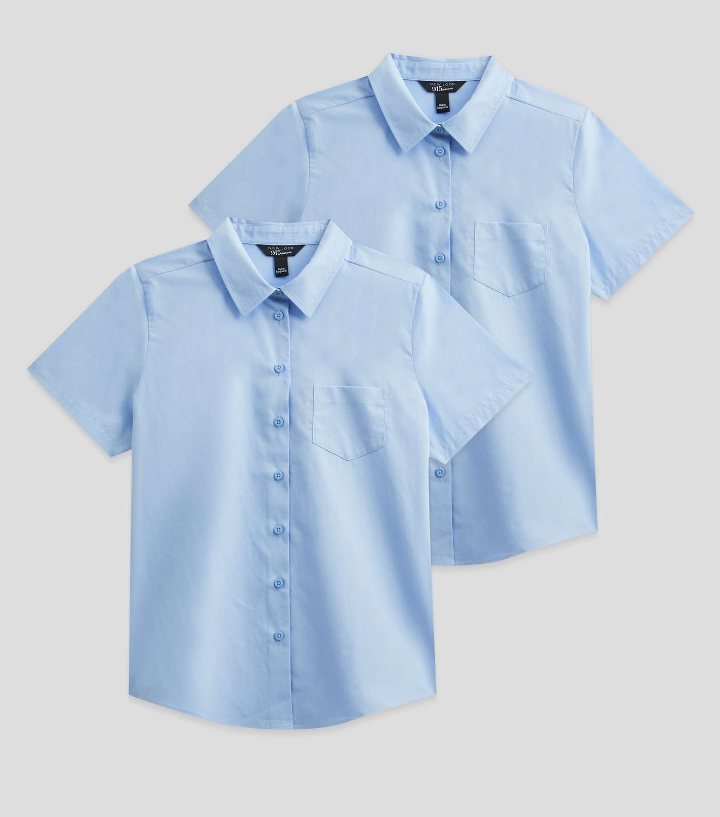 Girls 2 Pack Pale Blue Short Sleeve Easy Care School Shirts Image 5