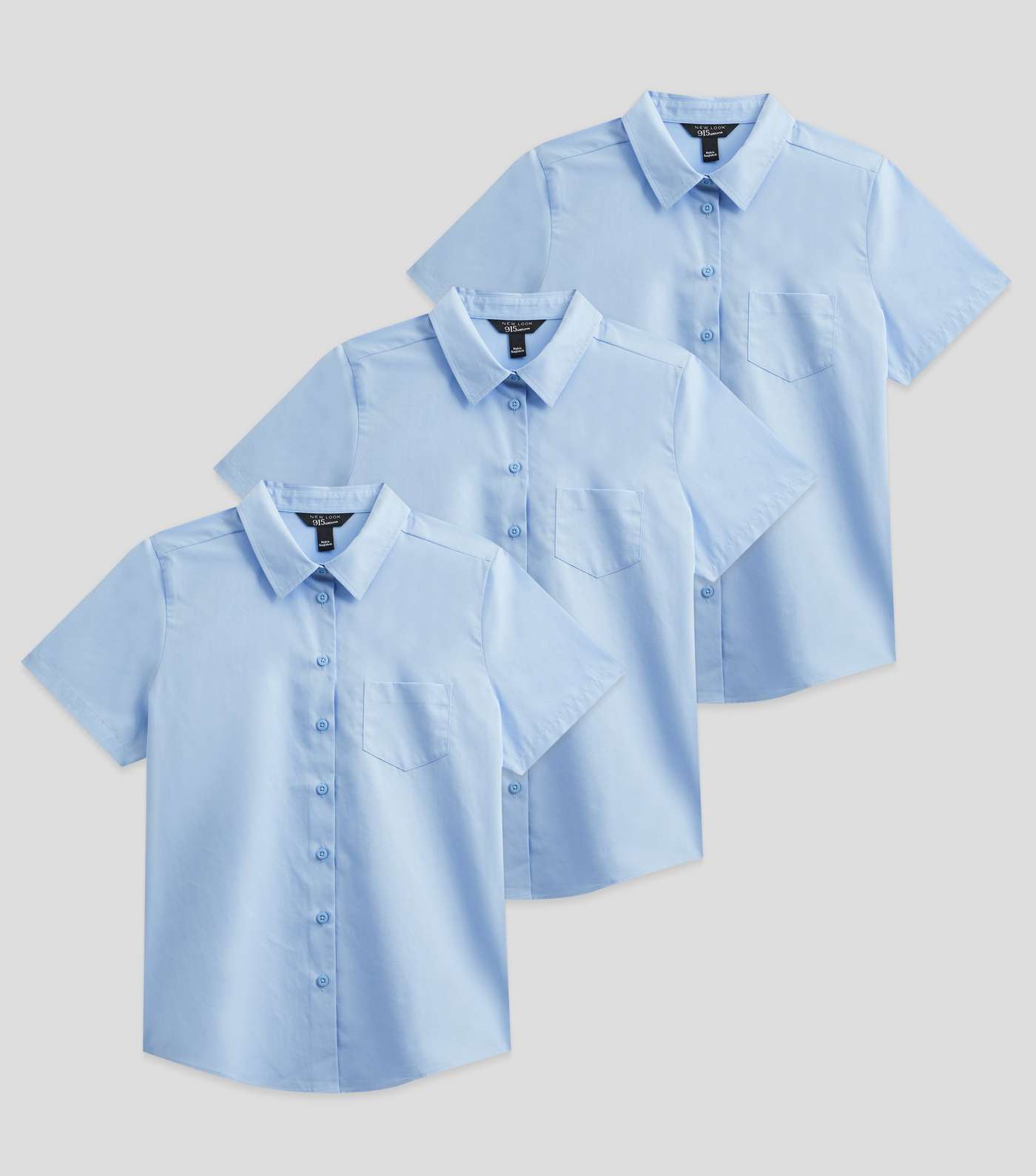 Girls 3 Pack Pale Blue Short Sleeve Collared Easy Care School Shirts Image 5