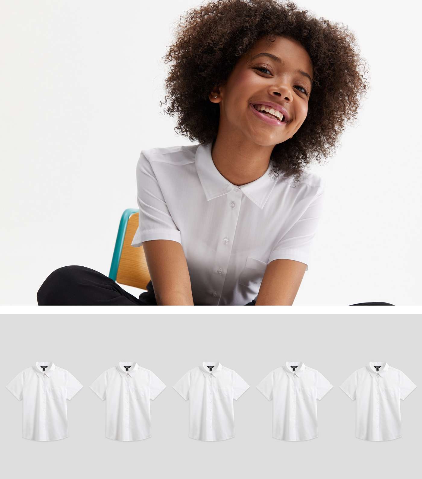 Girls 5 Pack White Short Sleeve Easy Care School Shirts