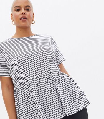 Click to view product details and reviews for Curves 2 Pack White And Black Stripe Peplum T Shirts New Look.