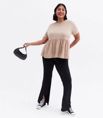 Click to view product details and reviews for Curves 2 Pack Mink And Black Jersey Peplum T Shirts New Look.