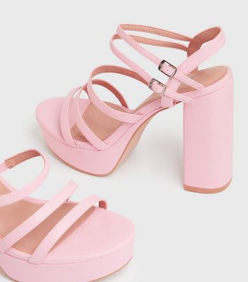 shop for Be a Rebel Pink Strappy Platform Heels New Look Vegan at Shopo
