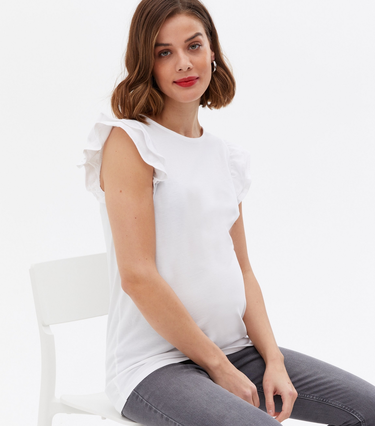 Women's Maternity White Frill Sleeve Long Top New Look