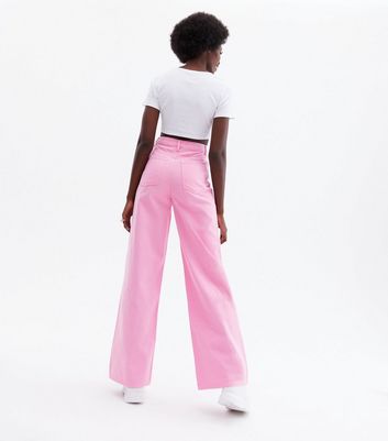 Click to view product details and reviews for Turn Up The Volume Tall Pink Extreme Wide Leg Jeans New Look.