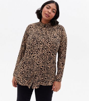 Curves Brown Leopard Print Collared 