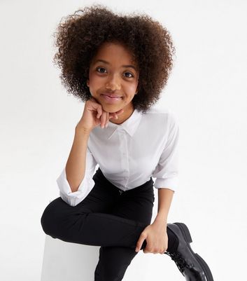 Girls 5 Pack White Long Sleeve Easy Care School Shirts | New Look