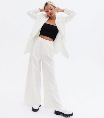 white wide leg suit trousers