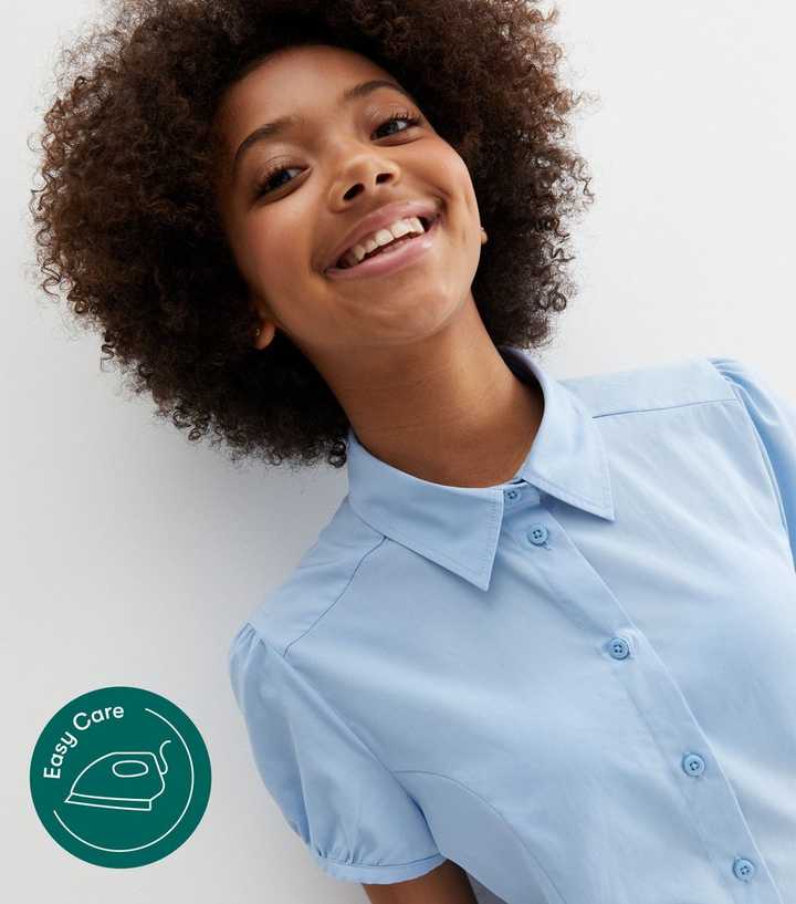 girls blue short sleeve school shirts