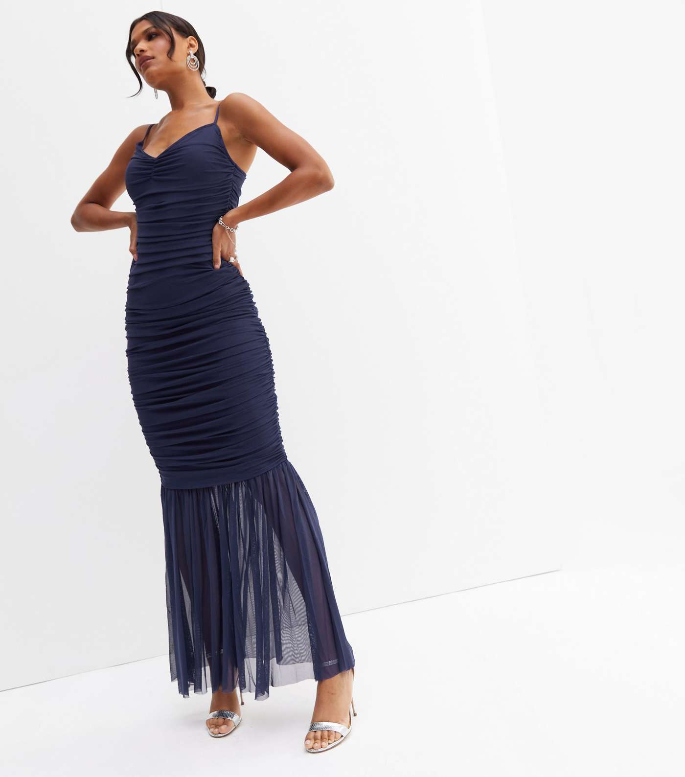 Little Mistress Navy Ruched Strappy Maxi Dress Image 3
