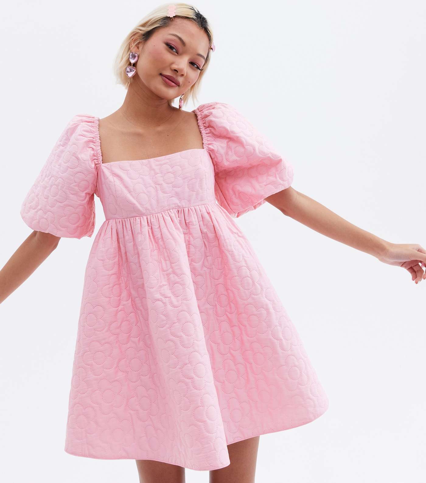 Pretty in Pink Petite Puff Sleeve Mini Dress