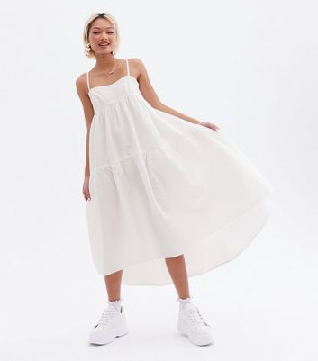 Petite White Tiered Strappy Midi Dress 