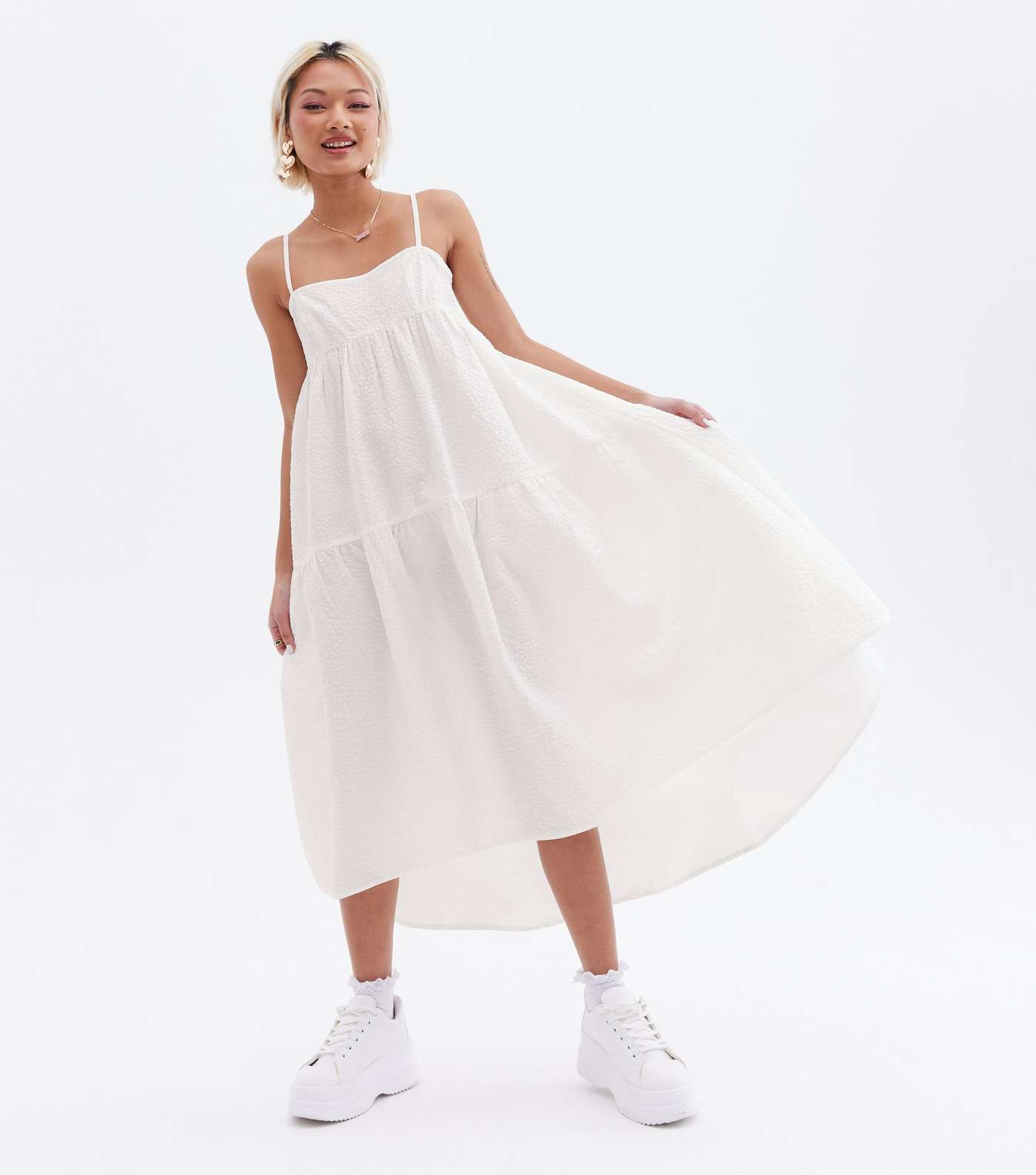 Always Dreaming Petite White Tiered Strappy Midi Dress