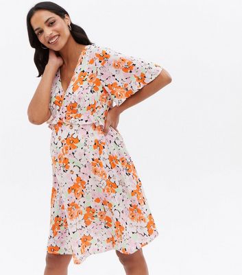 Maternity Orange Floral Frill Mini Nursing Dress New Look