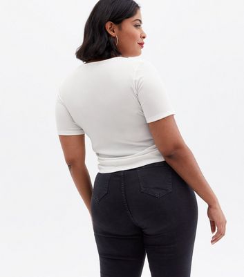 Click to view product details and reviews for Curves Cream Ribbed Ruched Tie Side T Shirt New Look.