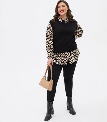 Click to view product details and reviews for Curves Brown Circle Satin Long Sleeve Shirt New Look.