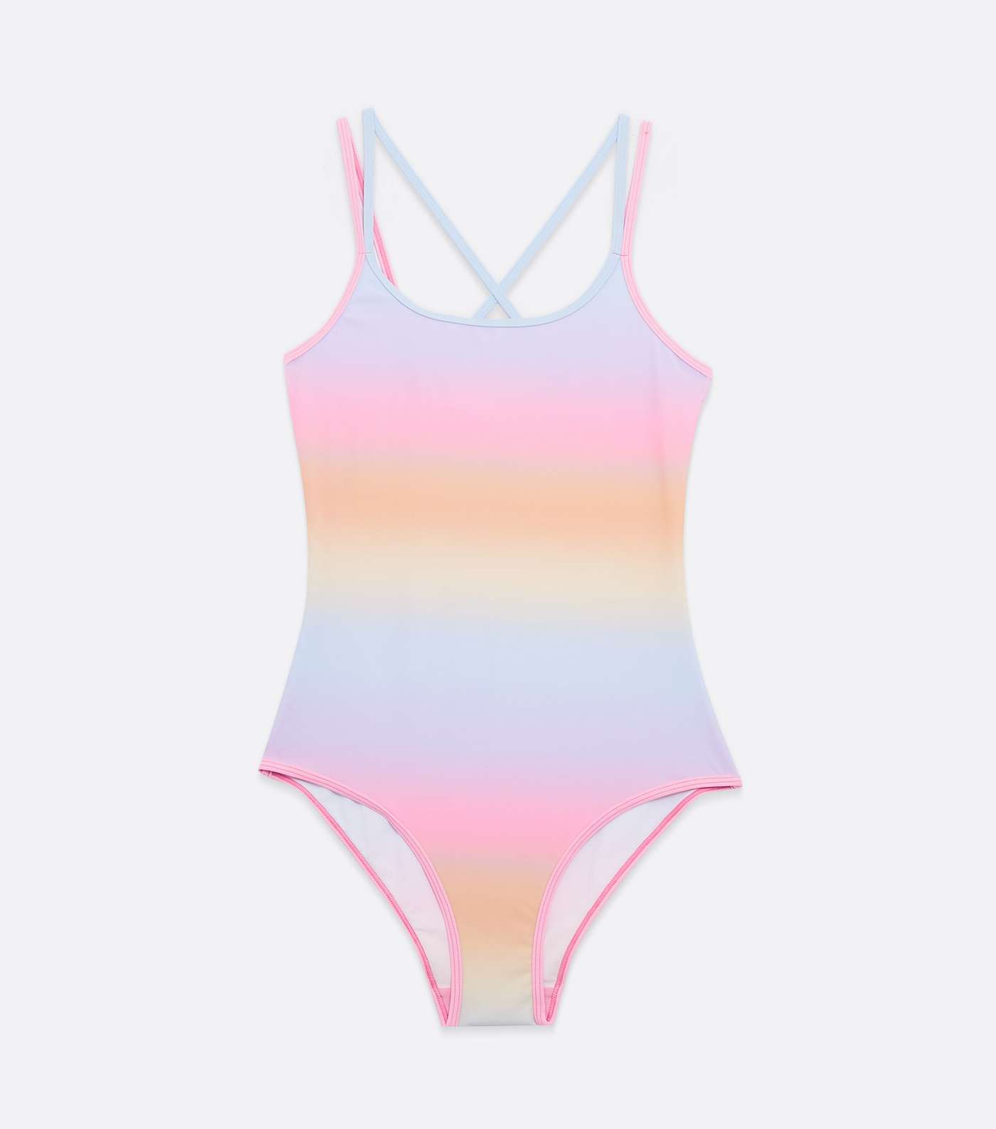 Girls Pink Rainbow Ombré Strappy Swimsuit