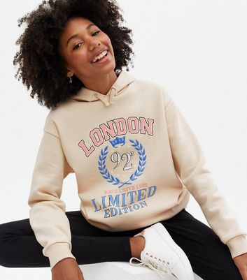 Girls Cream London Logo Long Hoodie New Look