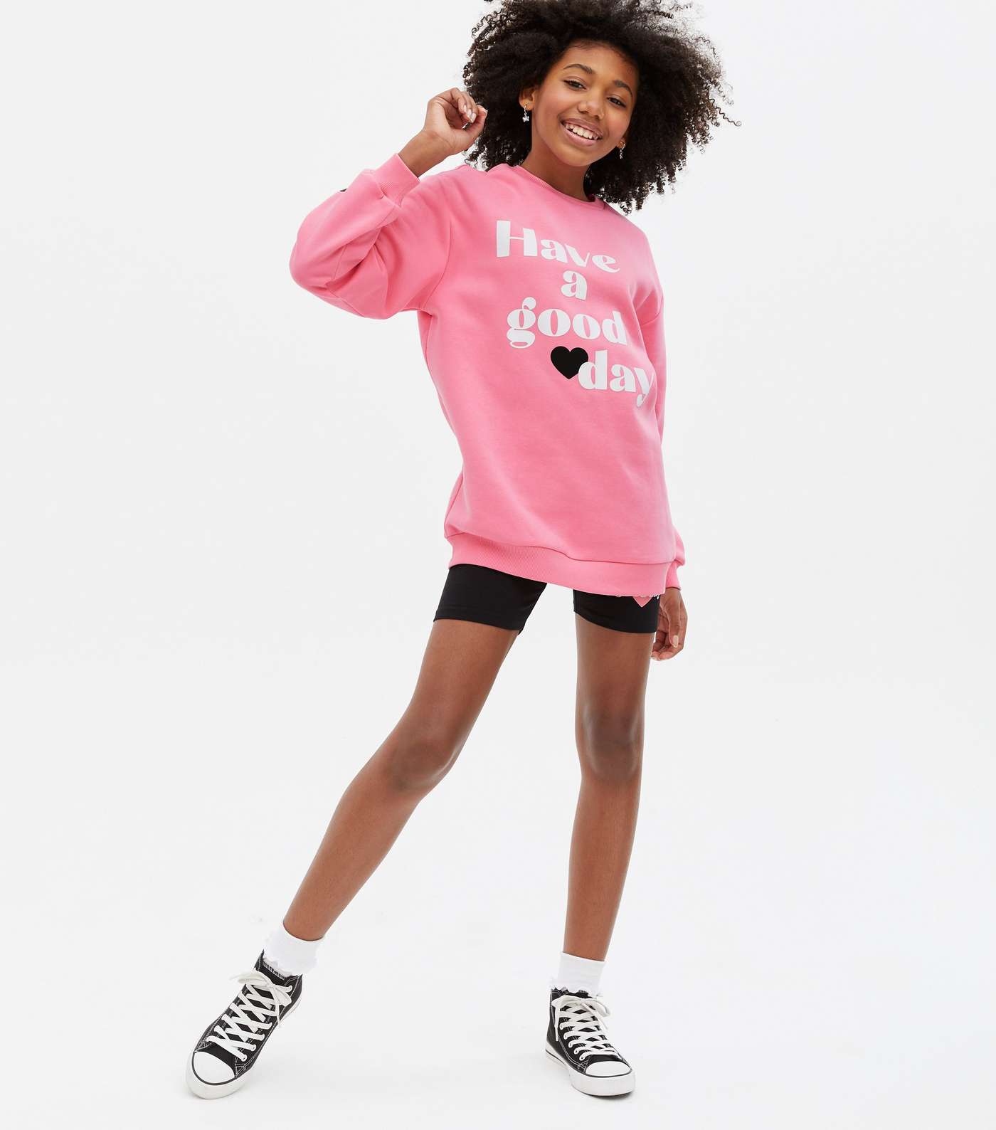 Girls Bright Pink Logo Sweatshirt and Cycling Shorts Set Image 2
