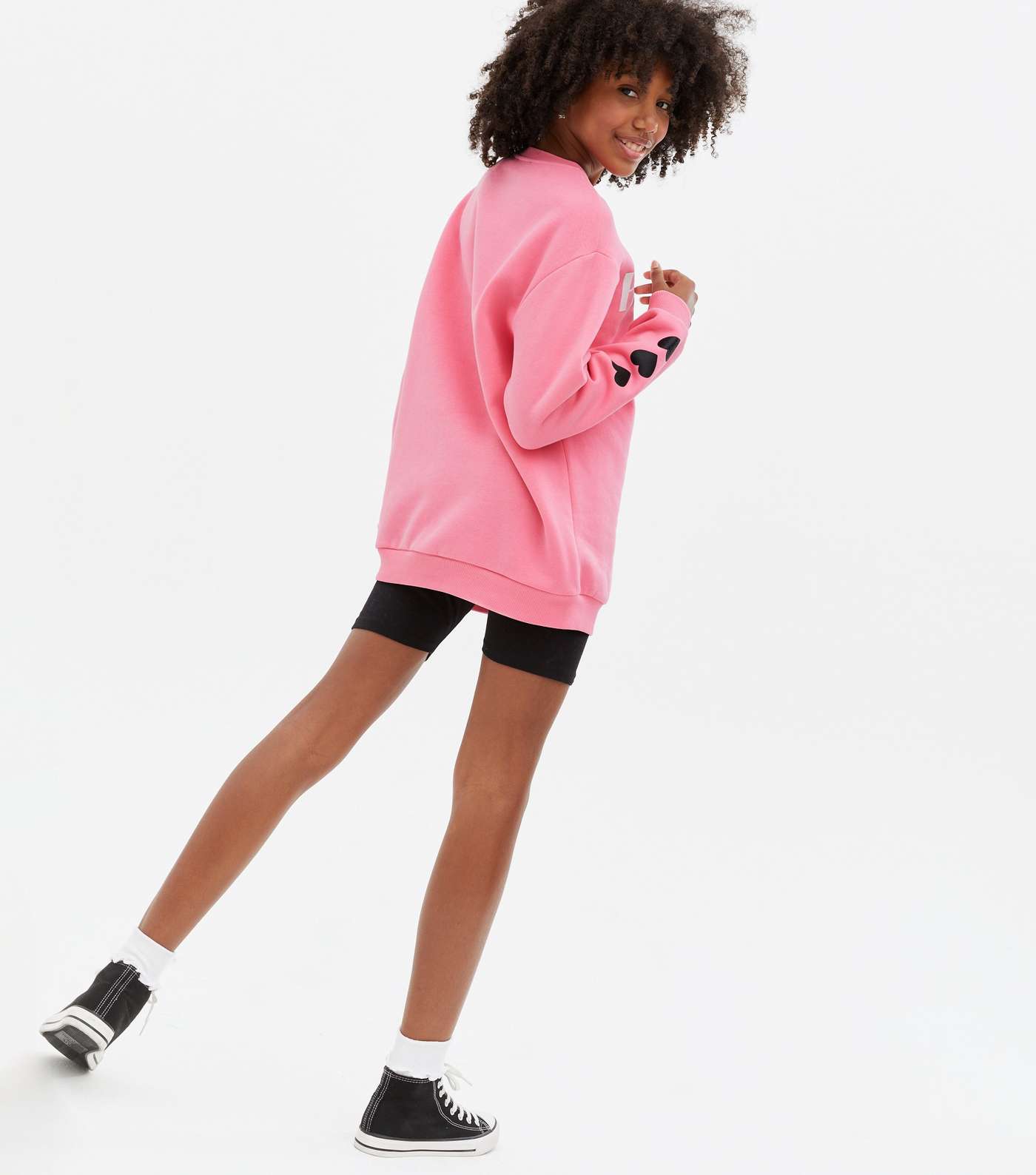 Girls Bright Pink Logo Sweatshirt and Cycling Shorts Set Image 4