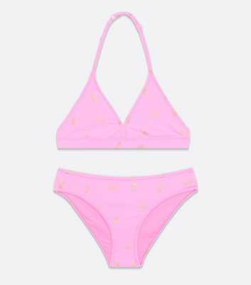 Girls Pink Metallic Pineapple Triangle Bikini Set