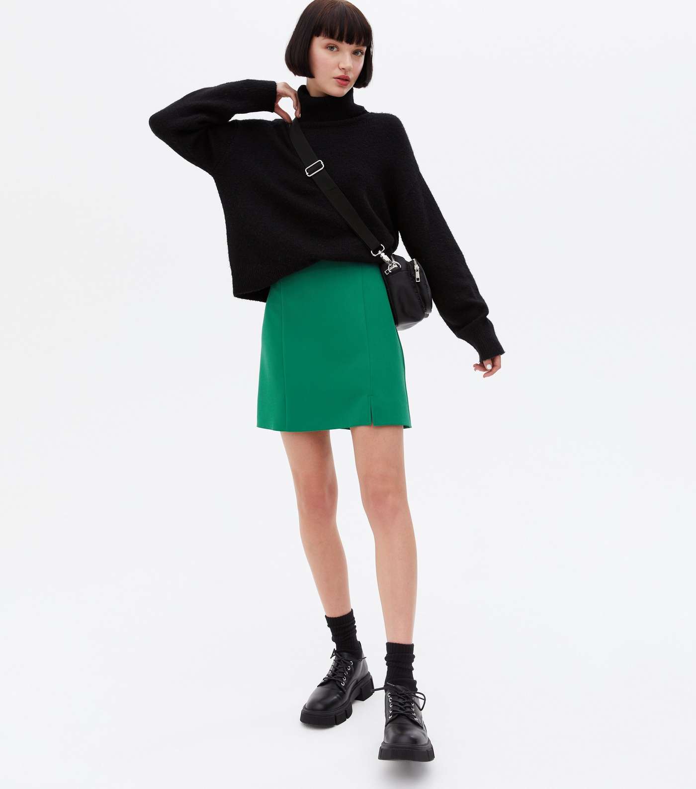 Green Split Mini Skirt