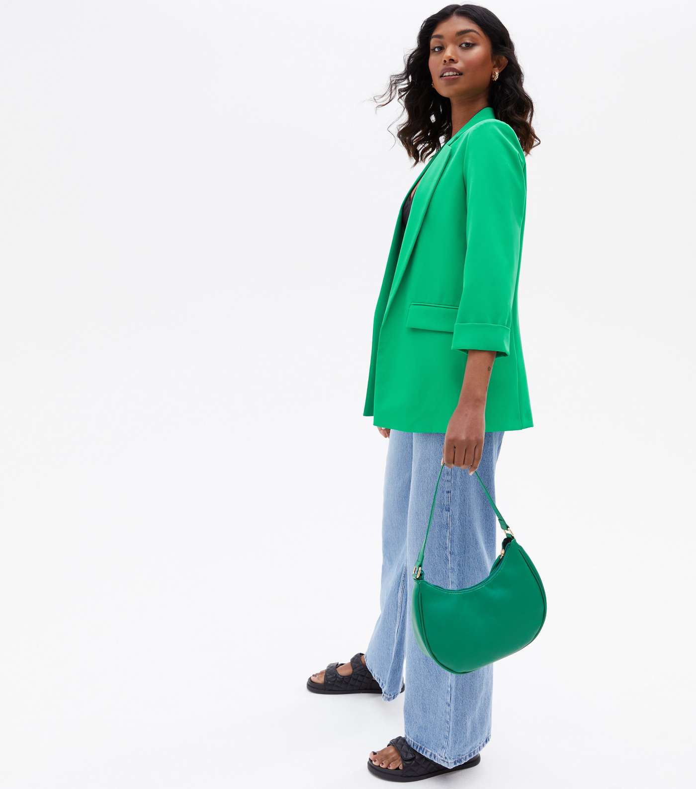 Green Revere Collar Relaxed Fit Blazer Image 2