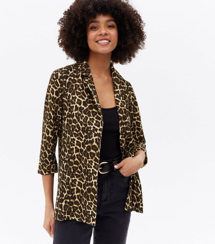 Brown Leopard Print Scuba Blazer | New Look