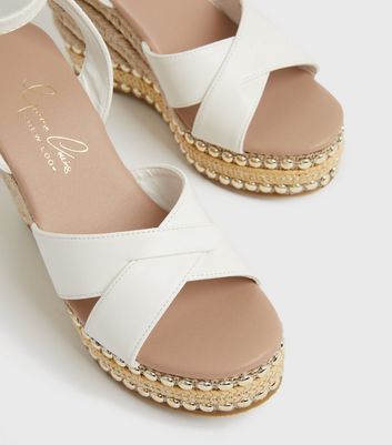 shop for Ready for the Runway White Faux Pearl Chain Wedge Sandals New Look Vegan at Shopo