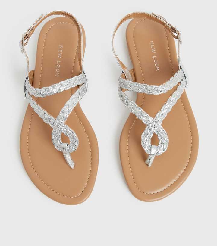 Silver Plaited Slingback Sandals