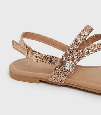 Rose Gold Plaited Slingback Sandals 