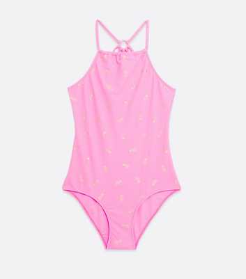 Girls Pink Metallic Pineapple Swimsuit