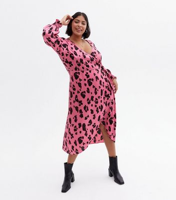 plus size pink leopard print dress