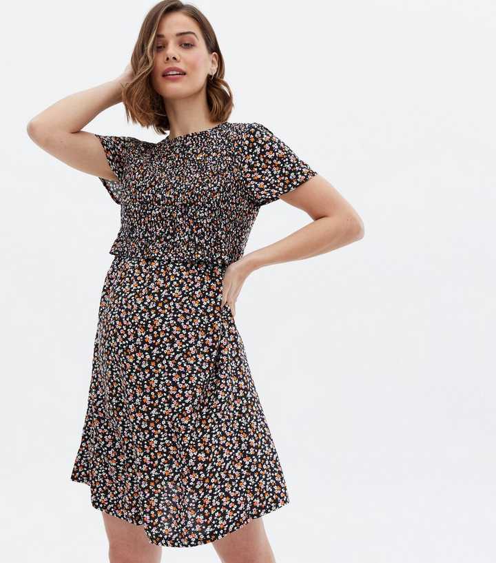 Maternity Summer Shirred Floral Nursing Dress