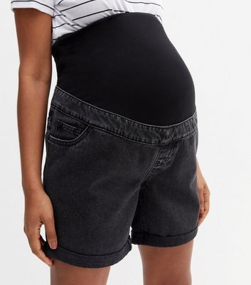 Maternity Black Denim Over Bump Shorts New Look