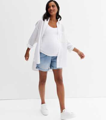 Maternity Bright Blue Denim Over Bump Shorts