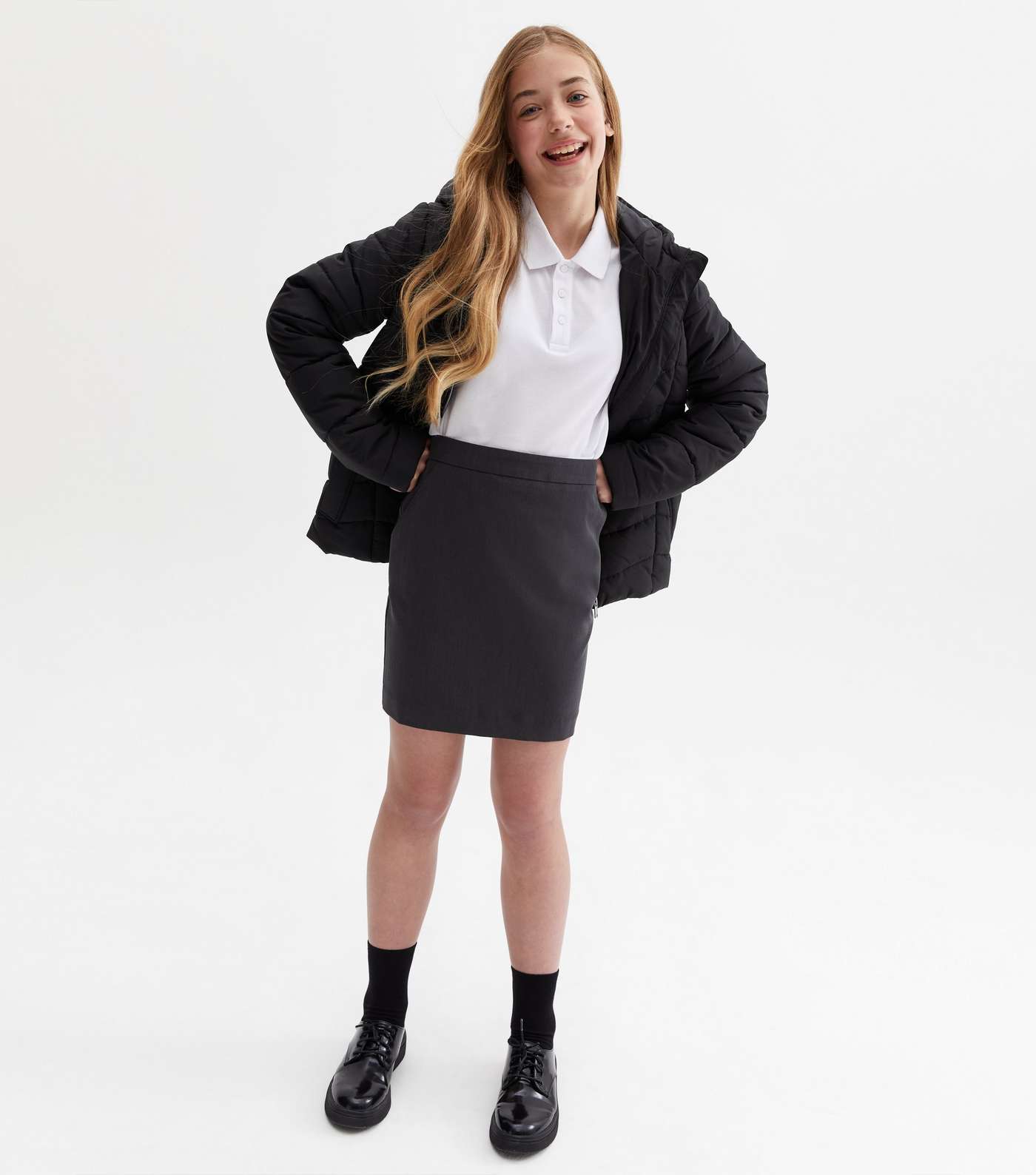 Girls Grey A Line Side Pocket School Skirt Image 5