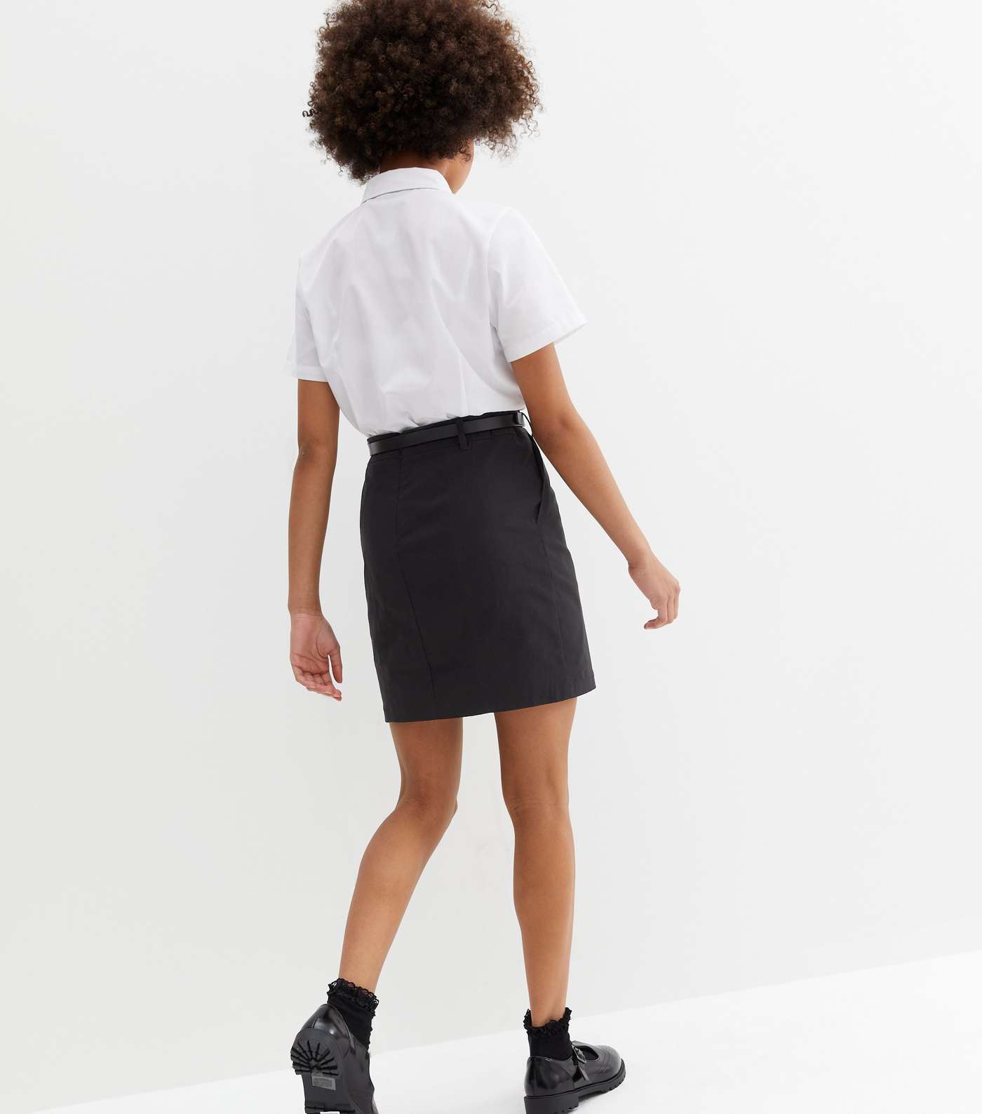 Girls Black Slim Stretch Belted School Skirt Image 4