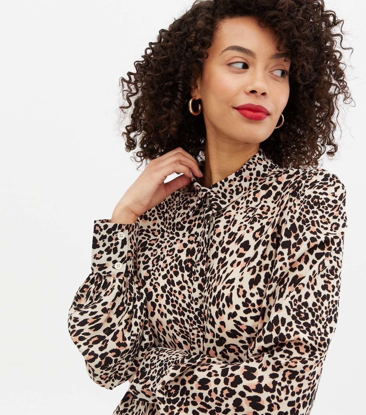 Women's Tall Brown Leopard Print Collared Long Shirt New Look